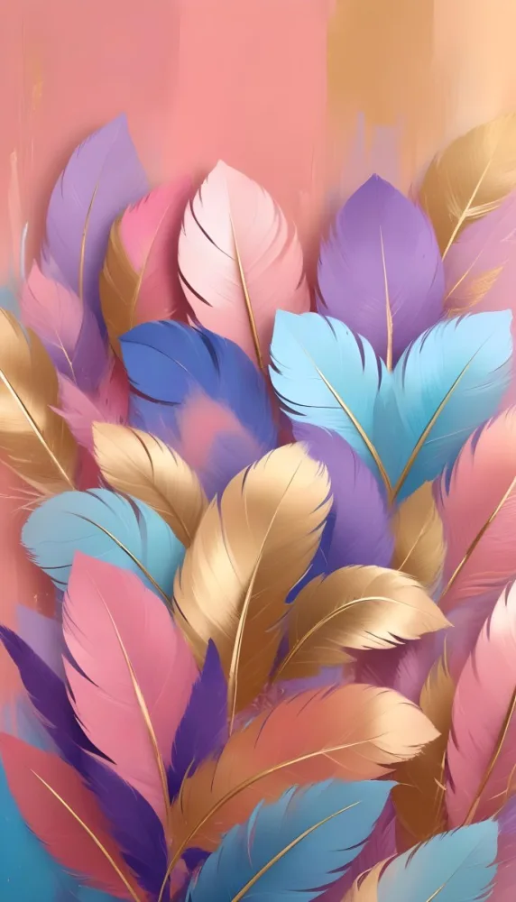 Colorful Feathers In Shades Of Pink Blue And Gold Arranged In A Decorative Pattern 96 8b74