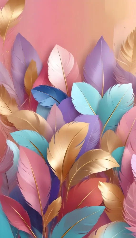 Colorful Feathers In Shades Of Pink Blue And Gold Arranged In A Decorative Pattern 97 A0ec