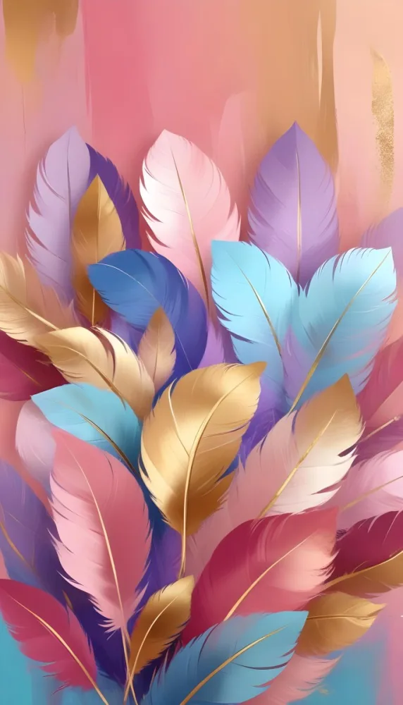 Colorful Feathers In Shades Of Pink Blue And Gold Arranged In A Decorative Pattern 99 8b6f