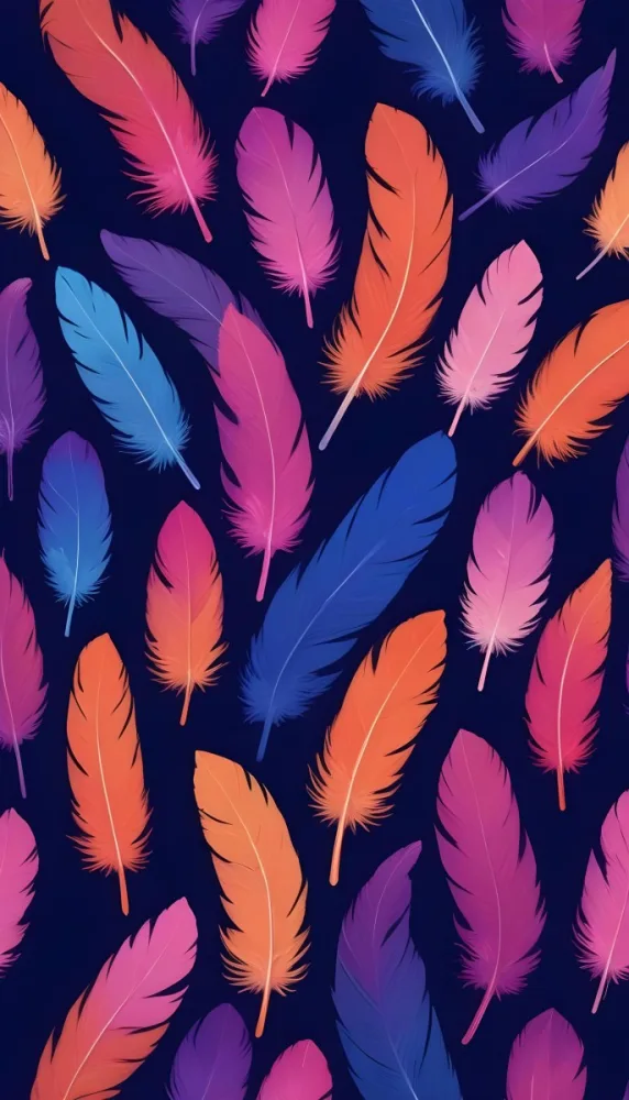 Colorful Feathers In Shades Of Pink Purple Blue And Orange Against A Dark Background 95 6986