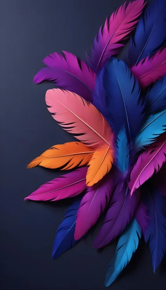Colorful Feathers In Shades Of Pink Purple Blue And Orange Against A Dark Background 97 4816