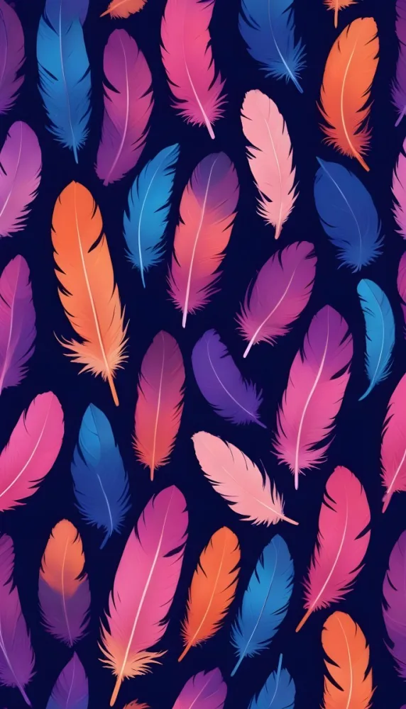 Colorful Feathers In Shades Of Pink Purple Blue And Orange Against A Dark Background 99 212b