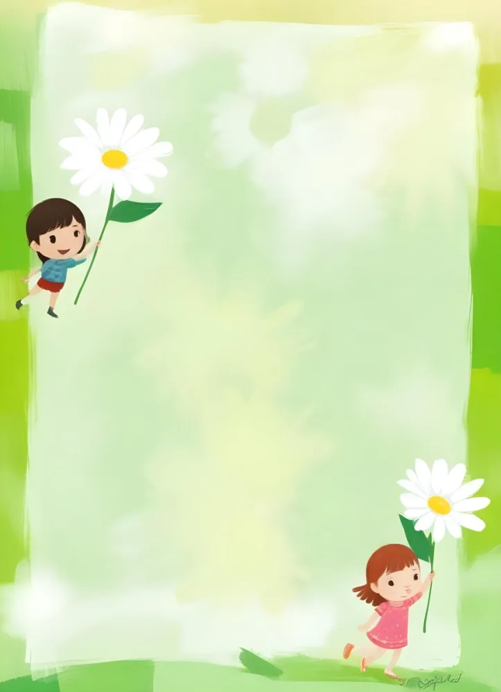 Digital Painting A 6 Year Old Asian Boy And A 6 Year Old Caucasian Girl Holding A Daisy In A Green Background Bold And Slim Lines Brush Strokes 31 40b7