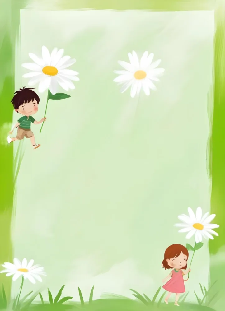 Digital Painting A 6 Year Old Asian Boy And A 6 Year Old Caucasian Girl Holding A Daisy In A Green Background Bold And Slim Lines Brush Strokes 56 4398