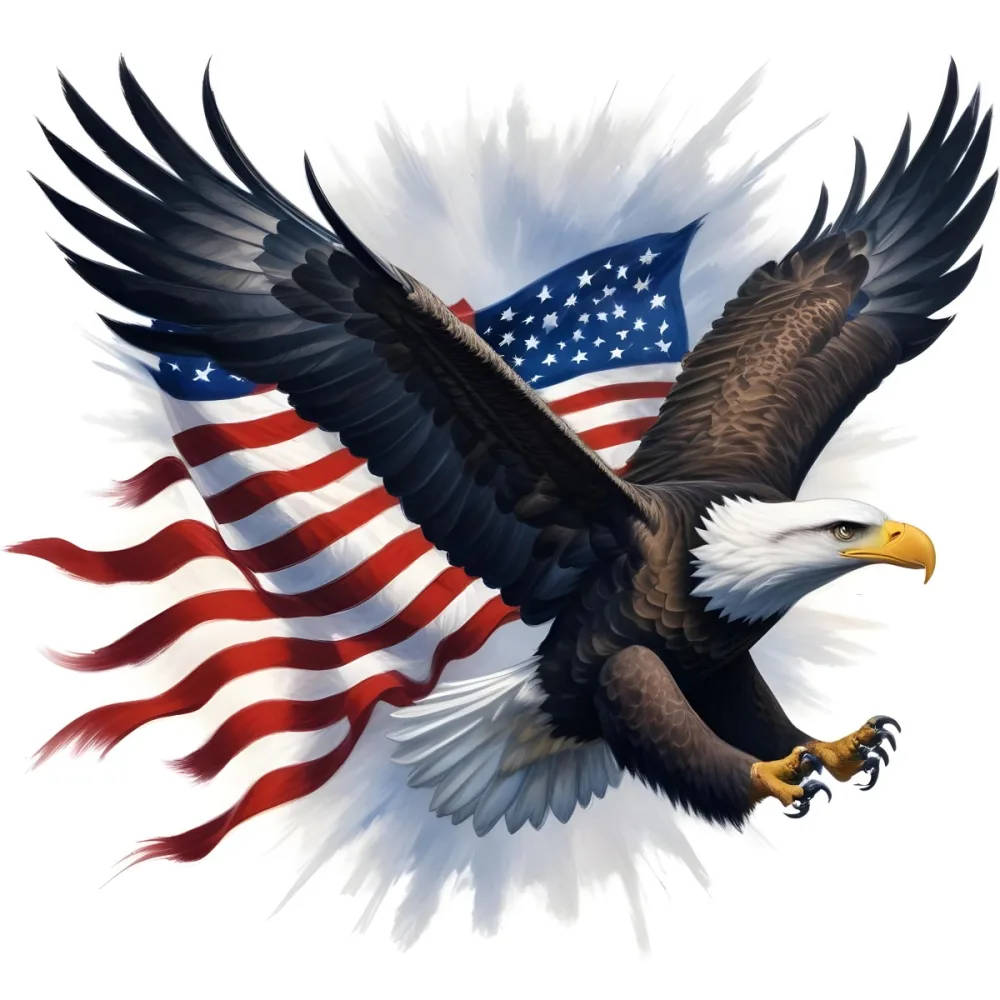 Digital Painting A Bald Eagle With Its Wings Spread Soaring Against A Background Of The American Flag The Eagle Has A Fierce Expression And Its Feathers Are Detailed With Stars And Stripes Representing The Patrio 8 32fc