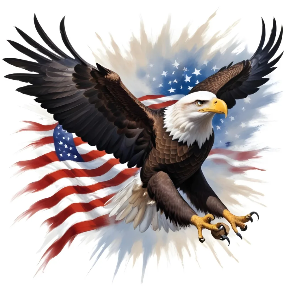 Digital Painting A Bald Eagle With Its Wings Spread Soaring Against A Background Of The American Flag The Eagle Has A Fierce Expression And Its Feathers Are Detailed With Stars And Stripes Representing The Patrio 9 D4db