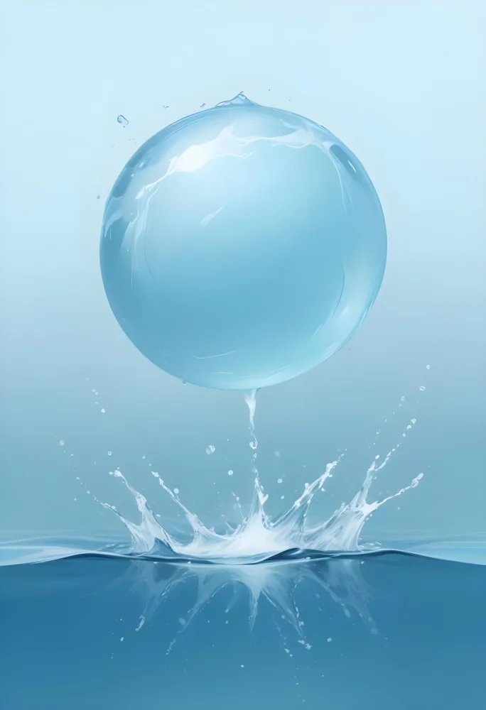Digital Painting A Blue Sphere Above Water With A Splash Light Blue Background Minimalist Style Clean Lines Soft Lighting And A Sense Of Tranquility Bold And Slim Lines Brush Strokes 12 Fb1a