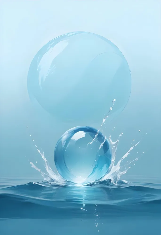 Digital Painting A Blue Sphere Above Water With A Splash Light Blue Background Minimalist Style Clean Lines Soft Lighting And A Sense Of Tranquility Bold And Slim Lines Brush Strokes 26 05ef