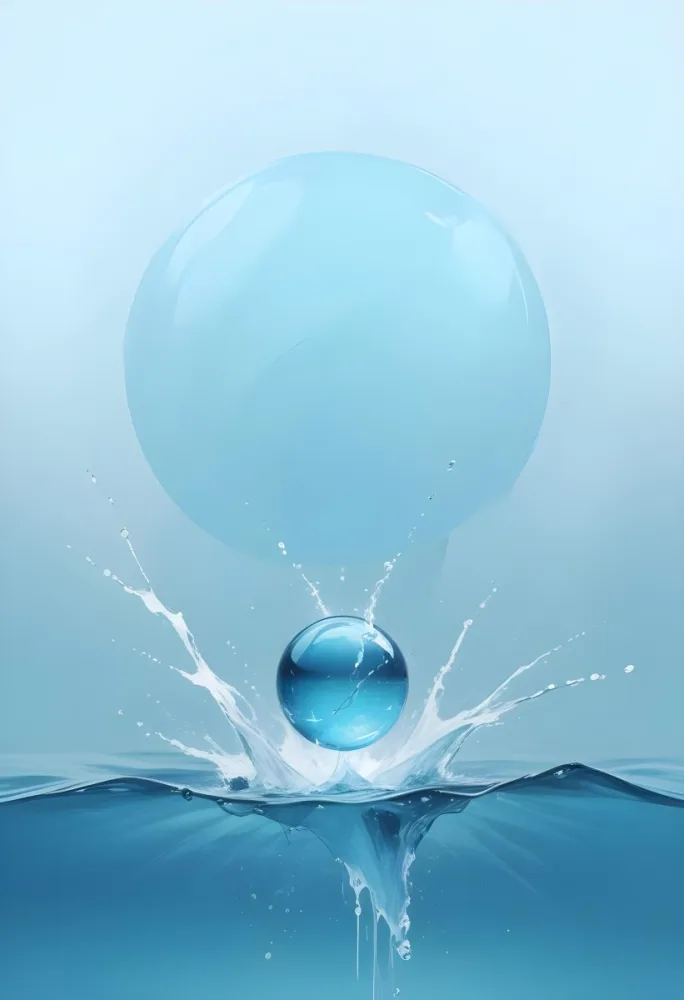 Digital Painting A Blue Sphere Above Water With A Splash Light Blue Background Minimalist Style Clean Lines Soft Lighting And A Sense Of Tranquility Bold And Slim Lines Brush Strokes 28 C9f8