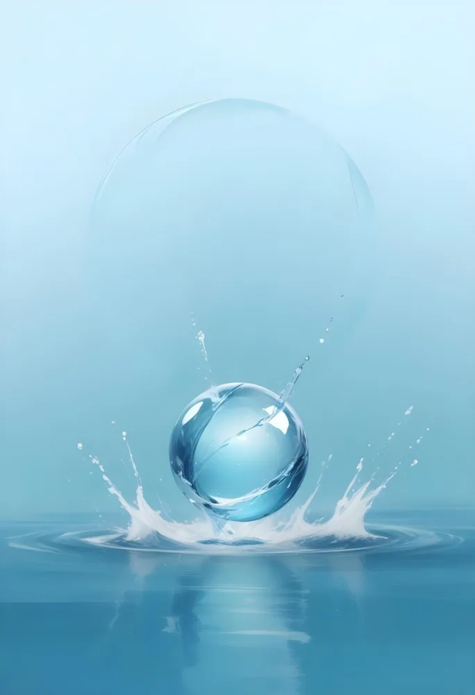 Digital Painting A Blue Sphere Above Water With A Splash Light Blue Background Minimalist Style Clean Lines Soft Lighting And A Sense Of Tranquility Bold And Slim Lines Brush Strokes 3 2665