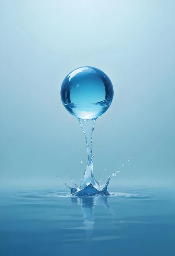 Digital Painting A Blue Sphere Above Water With A Splash Light Blue Background Minimalist Style Clean Lines Soft Lighting And A Sense Of Tranquility Bold And Slim Lines Brush Strokes 44 9b22