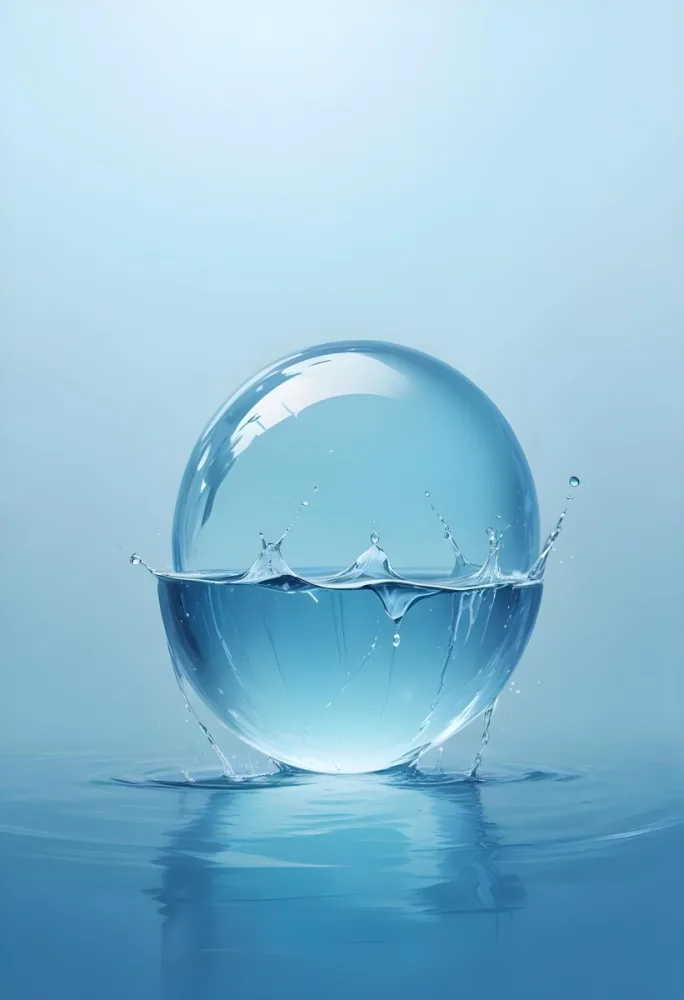 Digital Painting A Blue Sphere Above Water With A Splash Light Blue Background Minimalist Style Clean Lines Soft Lighting And A Sense Of Tranquility Bold And Slim Lines Brush Strokes 45 B959