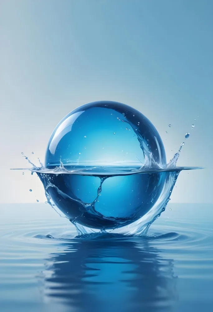 Digital Painting A Blue Sphere Above Water With A Splash Light Blue Background Minimalist Style Clean Lines Soft Lighting And A Sense Of Tranquility Bold And Slim Lines Brush Strokes 46 C355