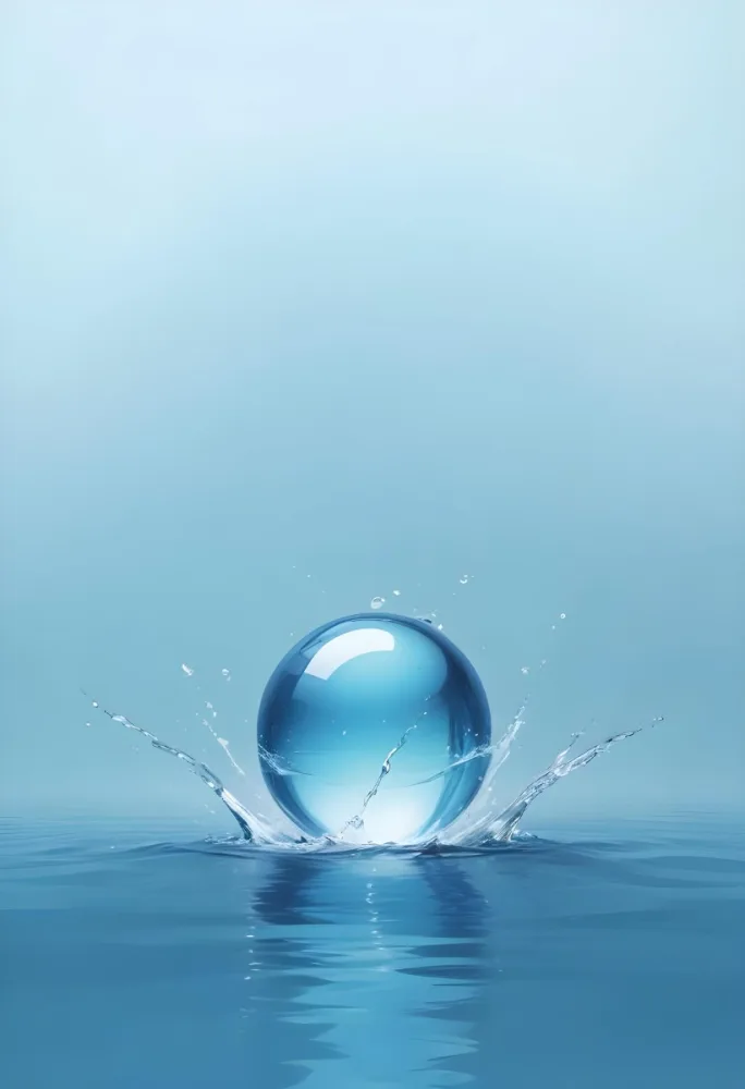 Digital Painting A Blue Sphere Above Water With A Splash Light Blue Background Minimalist Style Clean Lines Soft Lighting And A Sense Of Tranquility Bold And Slim Lines Brush Strokes 5 5f9a