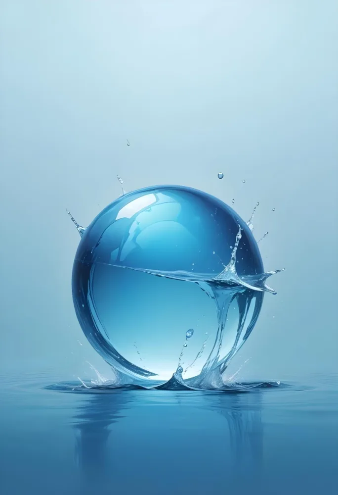 Digital Painting A Blue Sphere Above Water With A Splash Light Blue Background Minimalist Style Clean Lines Soft Lighting And A Sense Of Tranquility Bold And Slim Lines Brush Strokes 8 Acb6