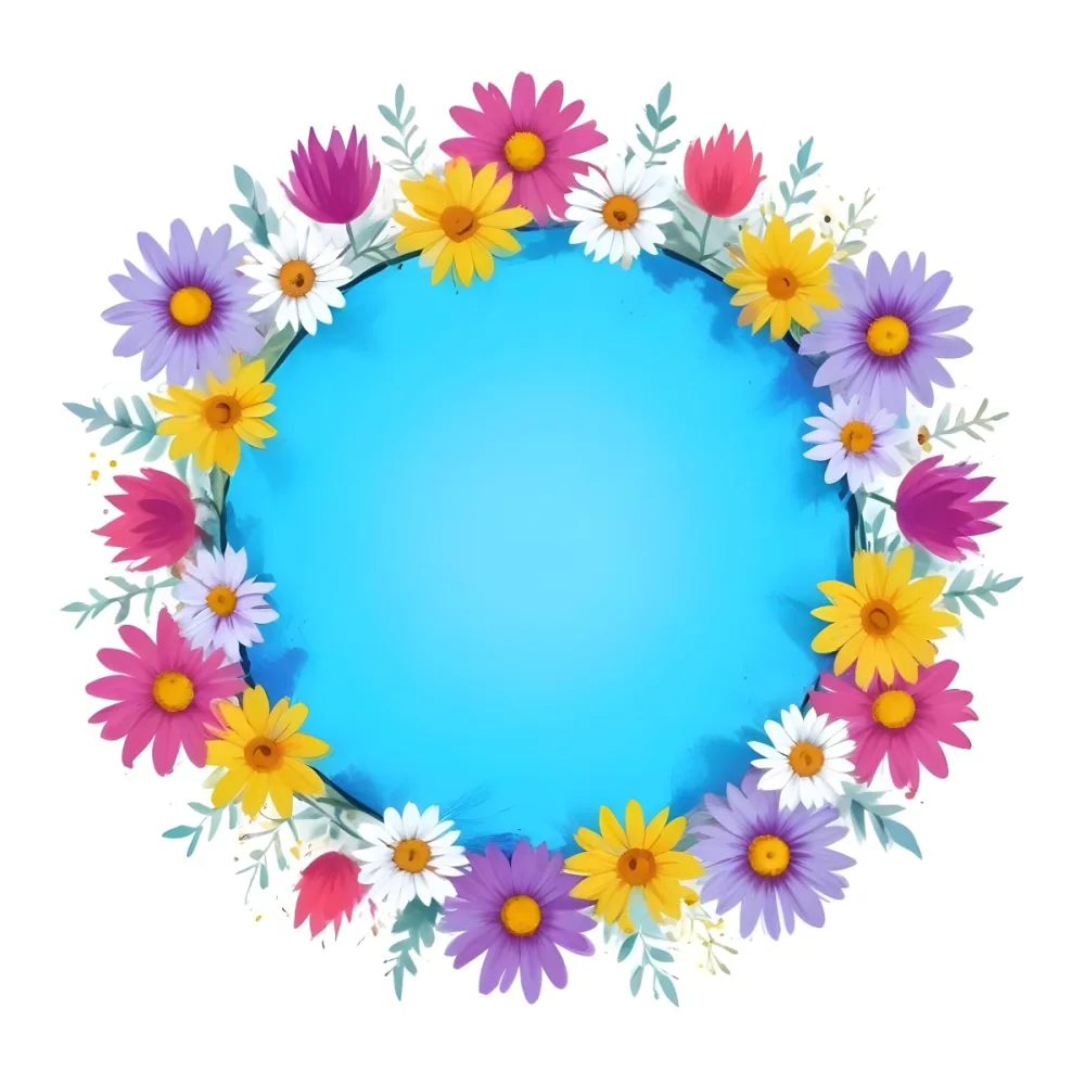 Digital Painting A Circle Of Colorful Flowers With A Purple Circle In The Center The Flowers Are Blue Blue White And Purple The Background Is White Bold And Slim Lines Brush Strokes 2 5702