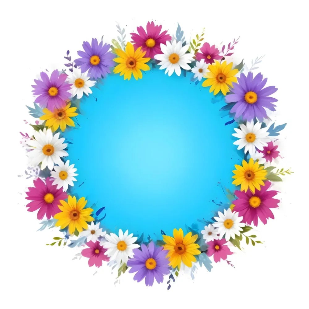 Digital Painting A Circle Of Colorful Flowers With A Purple Circle In The Center The Flowers Are Blue Blue White And Purple The Background Is White Bold And Slim Lines Brush Strokes 25 09a4