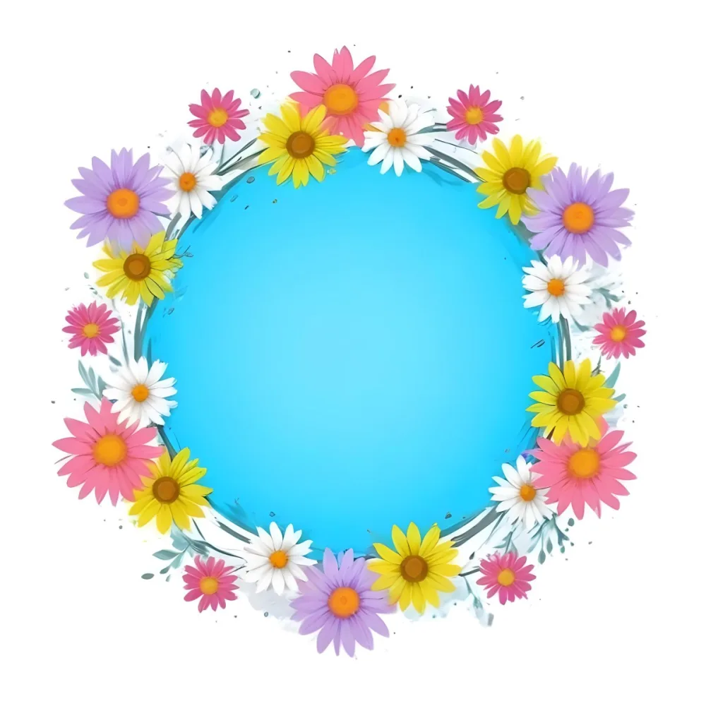 Digital Painting A Circle Of Colorful Flowers With A Purple Circle In The Center The Flowers Are Blue Blue White And Purple The Background Is White Bold And Slim Lines Brush Strokes 4 2d5f