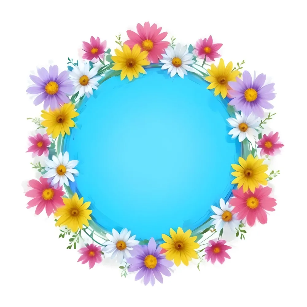 Digital Painting A Circle Of Colorful Flowers With A Purple Circle In The Center The Flowers Are Blue Blue White And Purple The Background Is White Bold And Slim Lines Brush Strokes 40 Ded7
