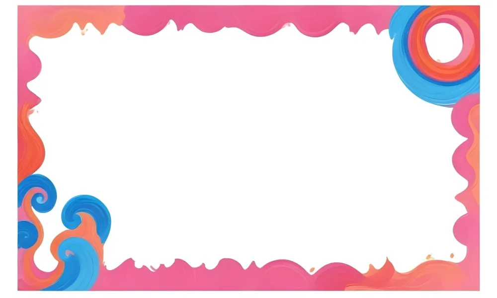 Digital Painting A Colorful Border Featuring Wavy Pink Patterns At The Top And Bottom With Vibrant Blue And Orange Elements On The Left And Right Sides The Center Is Blank Creating Space For Text Or Images Bold And 19 E55b