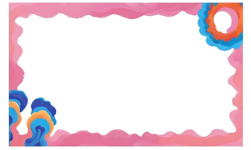 Digital Painting A Colorful Border Featuring Wavy Pink Patterns At The Top And Bottom With Vibrant Blue And Orange Elements On The Left And Right Sides The Center Is Blank Creating Space For Text Or Images Bold And 27 538b