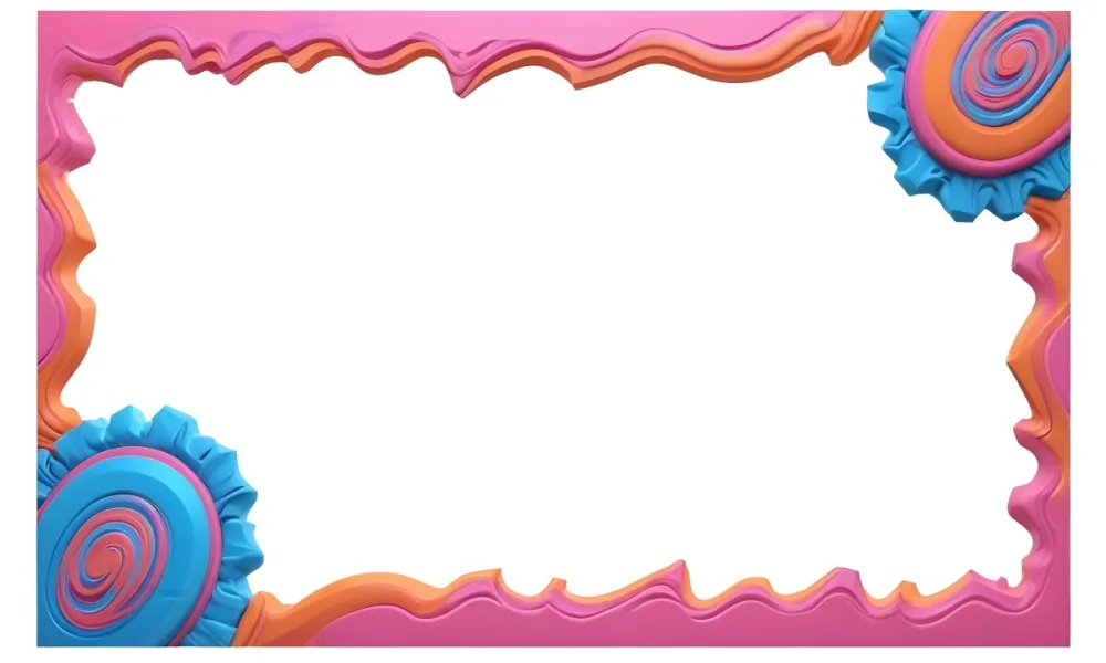 Digital Painting A Colorful Border Featuring Wavy Pink Patterns At The Top And Bottom With Vibrant Blue And Orange Elements On The Left And Right Sides The Center Is Blank Creating Space For Text Or Images Bold And 32 94d9