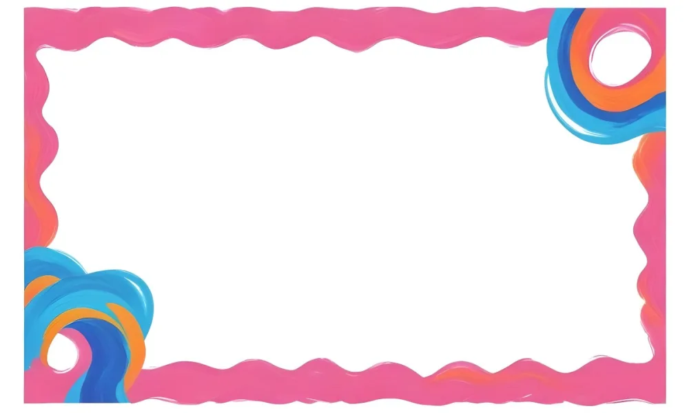 Digital Painting A Colorful Border Featuring Wavy Pink Patterns At The Top And Bottom With Vibrant Blue And Orange Elements On The Left And Right Sides The Center Is Blank Creating Space For Text Or Images Bold And 33 B678