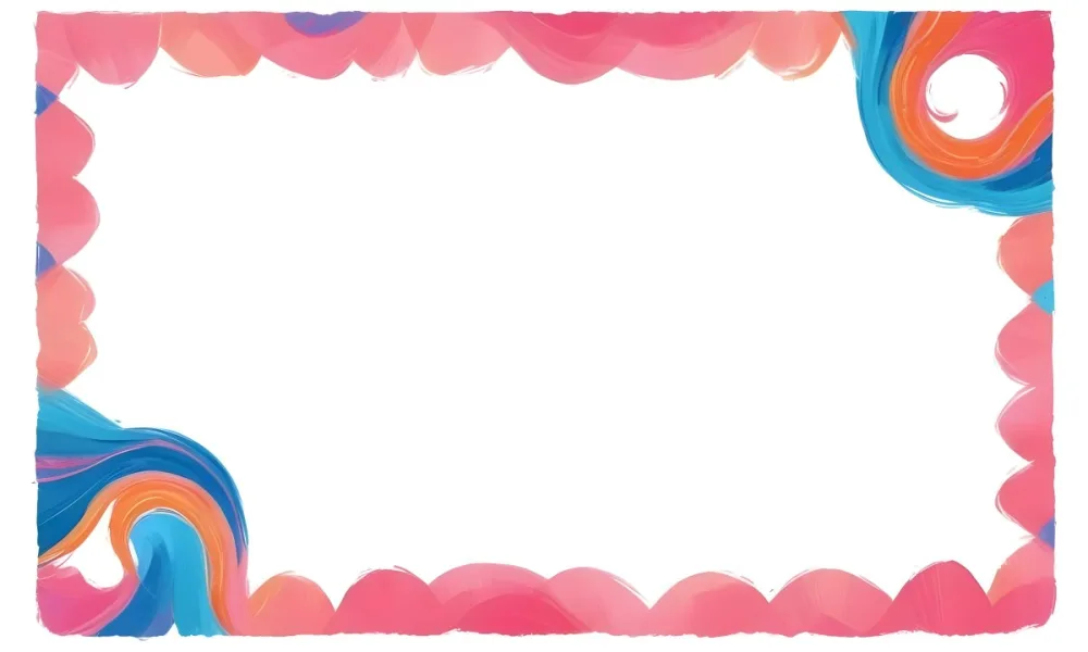 Digital Painting A Colorful Border Featuring Wavy Pink Patterns At The Top And Bottom With Vibrant Blue And Orange Elements On The Left And Right Sides The Center Is Blank Creating Space For Text Or Images Bold And 49 A945