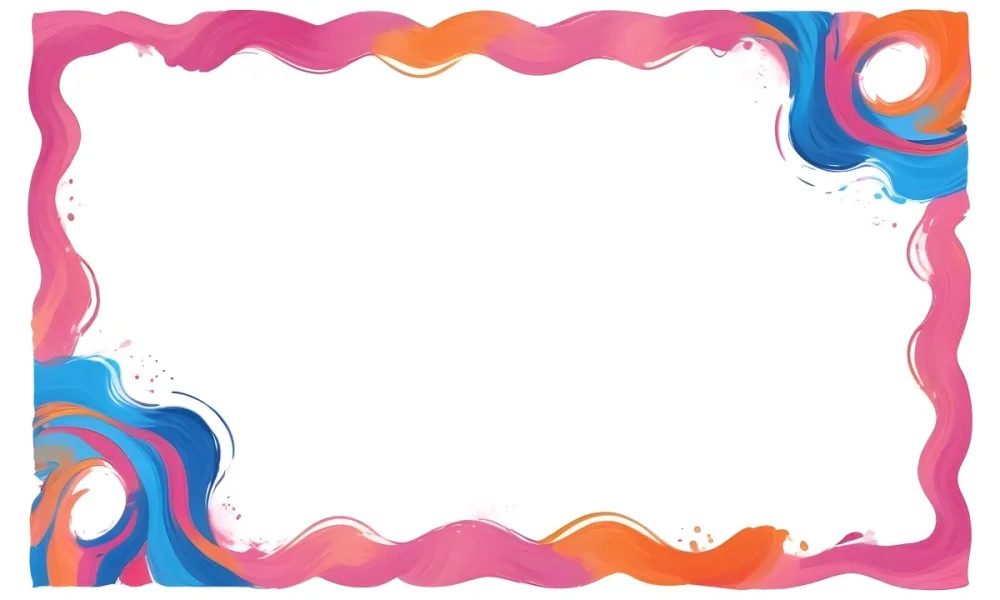 Digital Painting A Colorful Border Featuring Wavy Pink Patterns At The Top And Bottom With Vibrant Blue And Orange Elements On The Left And Right Sides The Center Is Blank Creating Space For Text Or Images Bold And 52 1d03