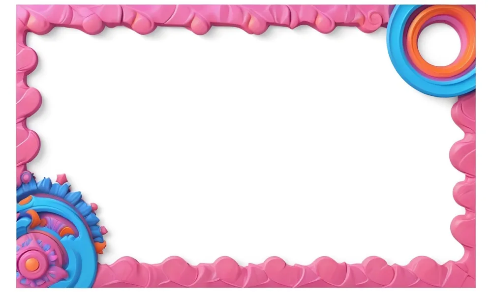 Digital Painting A Colorful Border Featuring Wavy Pink Patterns At The Top And Bottom With Vibrant Blue And Orange Elements On The Left And Right Sides The Center Is Blank Creating Space For Text Or Images Bold And 53 Bd40