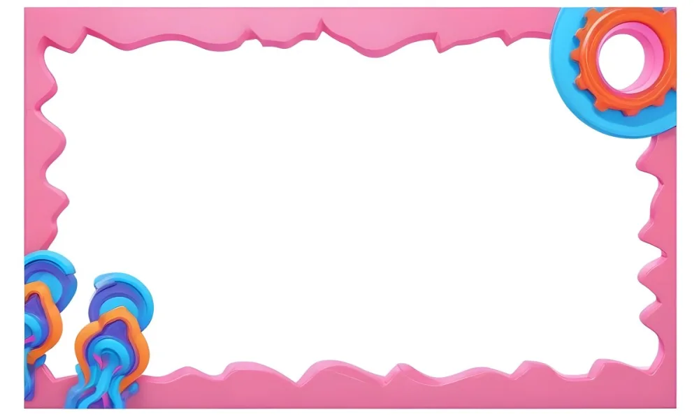 Digital Painting A Colorful Border Featuring Wavy Pink Patterns At The Top And Bottom With Vibrant Blue And Orange Elements On The Left And Right Sides The Center Is Blank Creating Space For Text Or Images Bold And 55 0c40