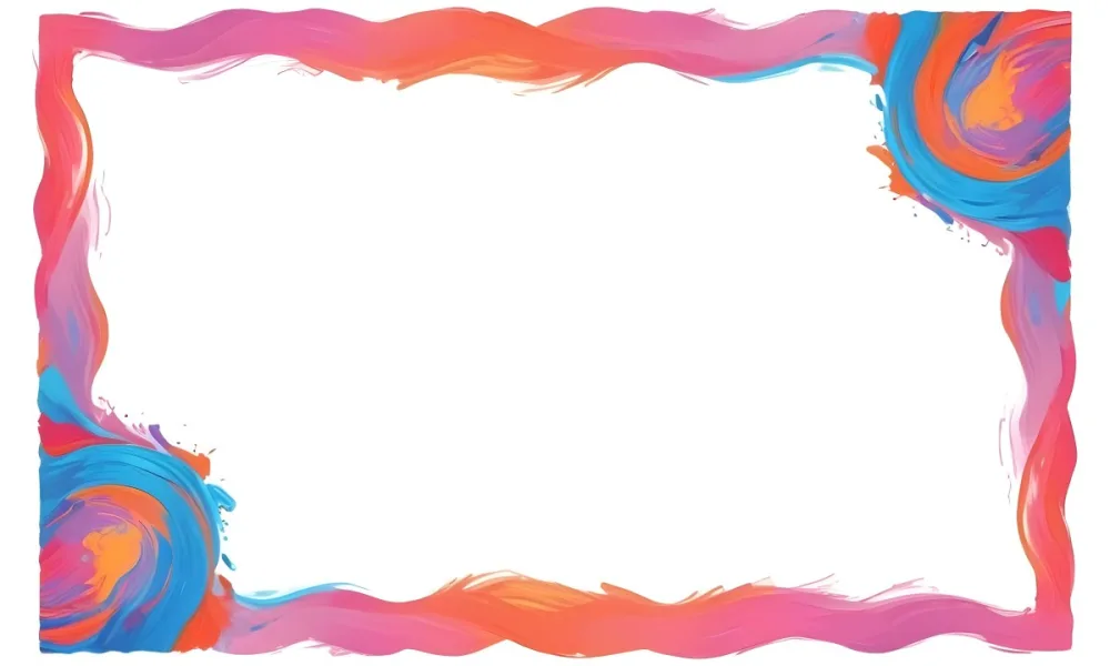 Digital Painting A Colorful Border Featuring Wavy Pink Patterns At The Top And Bottom With Vibrant Blue And Orange Elements On The Left And Right Sides The Center Is Blank Creating Space For Text Or Images Bold And 58 7b1d