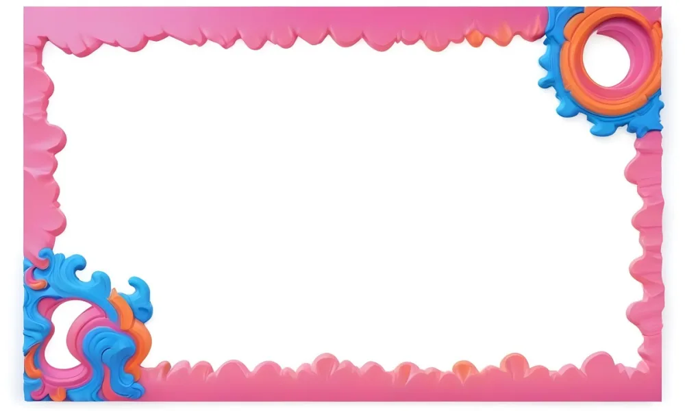Digital Painting A Colorful Border Featuring Wavy Pink Patterns At The Top And Bottom With Vibrant Blue And Orange Elements On The Left And Right Sides The Center Is Blank Creating Space For Text Or Images Bold And 6 6b3f