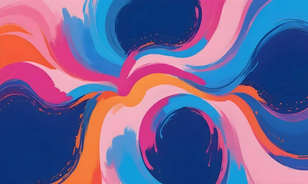 Digital Painting A Colorful Border Featuring Wavy Pink Patterns At The Top And Bottom With Vibrant Blue And Orange Elements On The Left And Right Sides The Center Is Blank Creating Space For Text Or Images Bold And 60 31c5