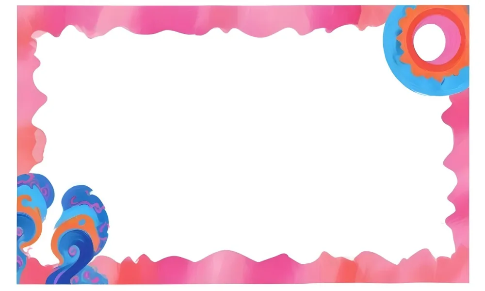 Digital Painting A Colorful Border Featuring Wavy Pink Patterns At The Top And Bottom With Vibrant Blue And Orange Elements On The Left And Right Sides The Center Is Blank Creating Space For Text Or Images Bold And 7 Ea13