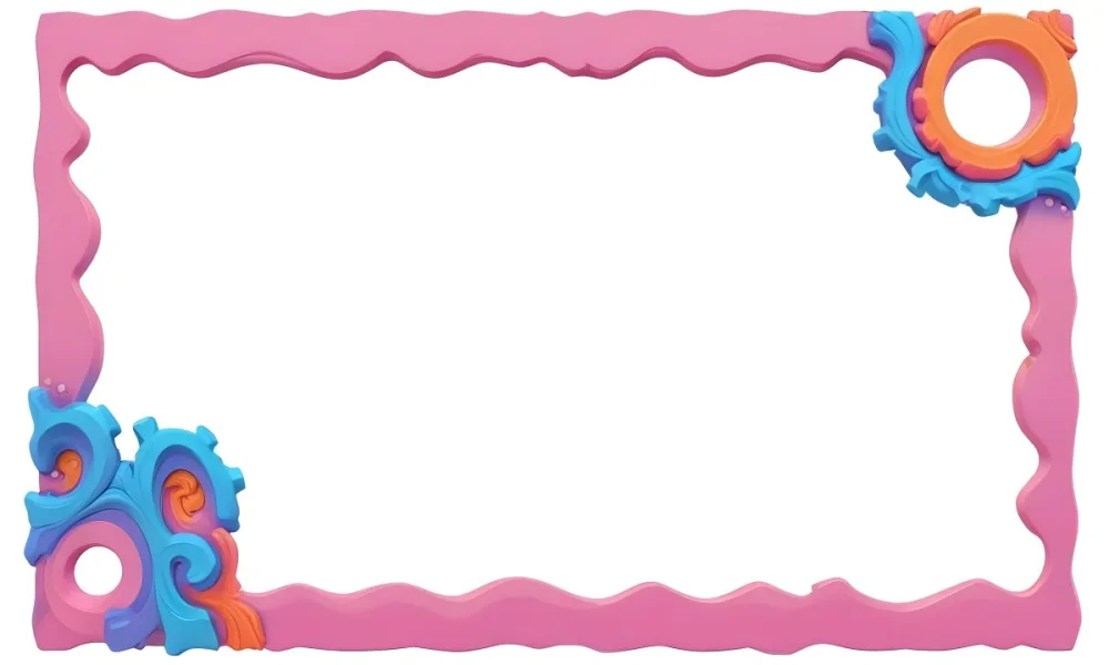 Digital Painting A Colorful Border Featuring Wavy Pink Patterns At The Top And Bottom With Vibrant Blue And Orange Elements On The Left And Right Sides The Center Is Blank Creating Space For Text Or Images Bold And 8 6bf4