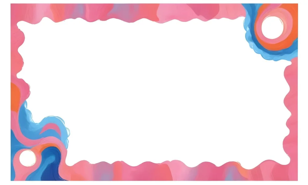 Digital Painting A Colorful Border Featuring Wavy Pink Patterns At The Top And Bottom With Vibrant Blue And Orange Elements On The Left And Right Sides The Center Is Blank Creating Space For Text Or Images Bold And 9 72da