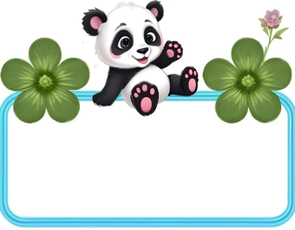 Digital Painting A Cute Cartoon Panda With A White Face And Black Ears Sitting And Waving The Panda Has Large Expressive Eyes And Pink Paw Pads On Either Side Of The Panda There Are Green Flowers With Rounded Peta 74 Fdc5