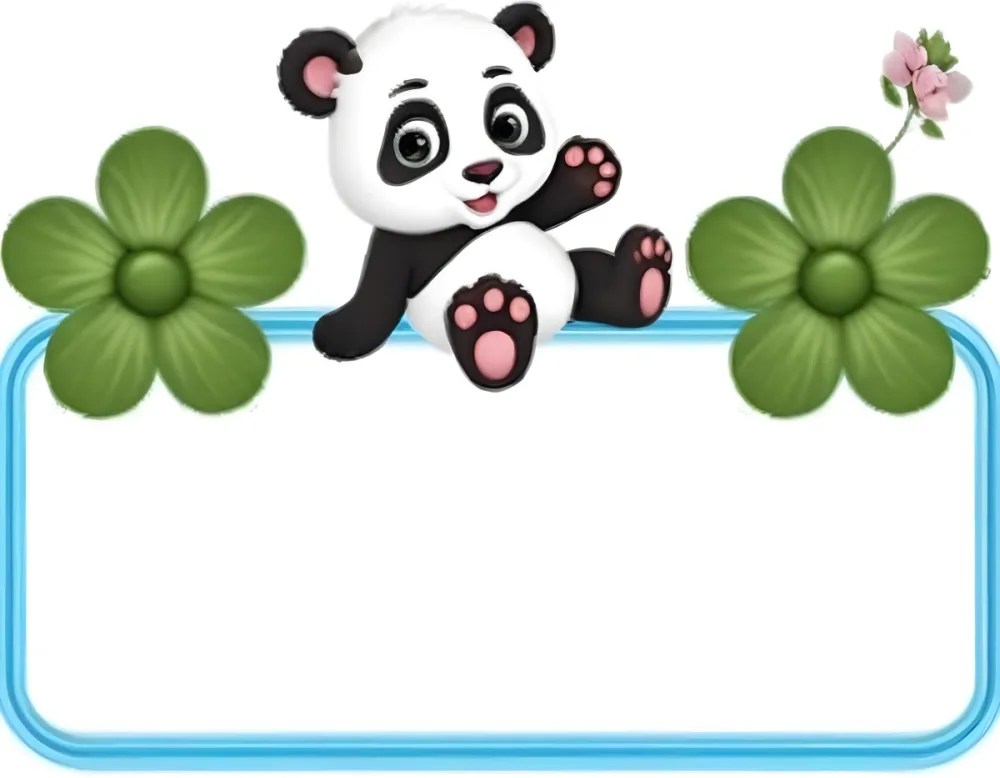 Digital Painting A Cute Cartoon Panda With A White Face And Black Ears Sitting And Waving The Panda Has Large Expressive Eyes And Pink Paw Pads On Either Side Of The Panda There Are Green Flowers With Rounded Peta 8 9bb5