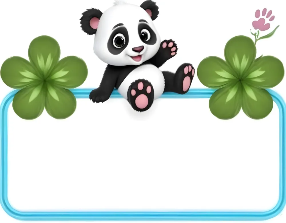 Digital Painting A Cute Cartoon Panda With A White Face And Black Ears Sitting And Waving The Panda Has Large Expressive Eyes And Pink Paw Pads On Either Side Of The Panda There Are Green Flowers With Rounded Peta 9 89d9