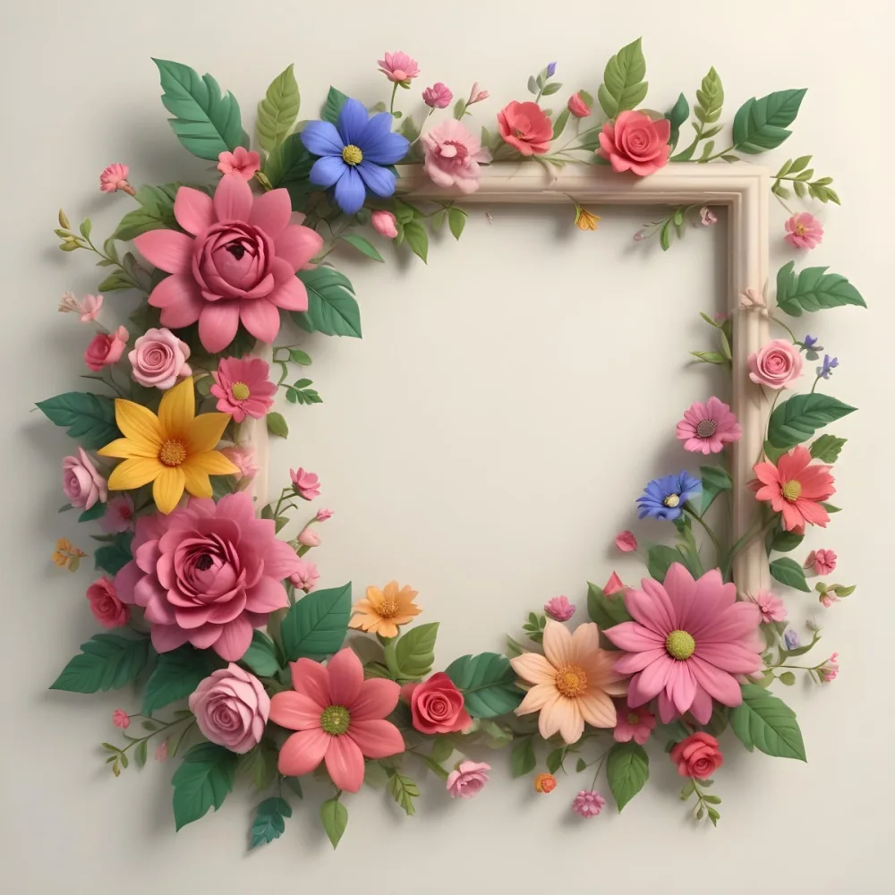 Digital Painting A Decorative Floral Frame Featuring Various Colorful