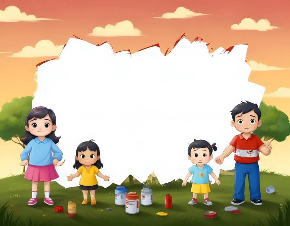 Digital Painting A Family Of Four Cartoon Characters Standing Together In A Grassy Area The Family Includes A Boy With Black Hair In A Yellow Top And Black Skirt A Young Girl With Red Hair In A Yellow Dress A Boy Wit 93 98bb