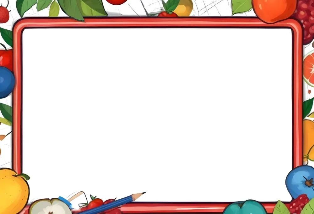 Digital Painting A Frame With Fruits And School Supplies On The Edges Bold And Slim Lines Brush Strokes 15 57a5