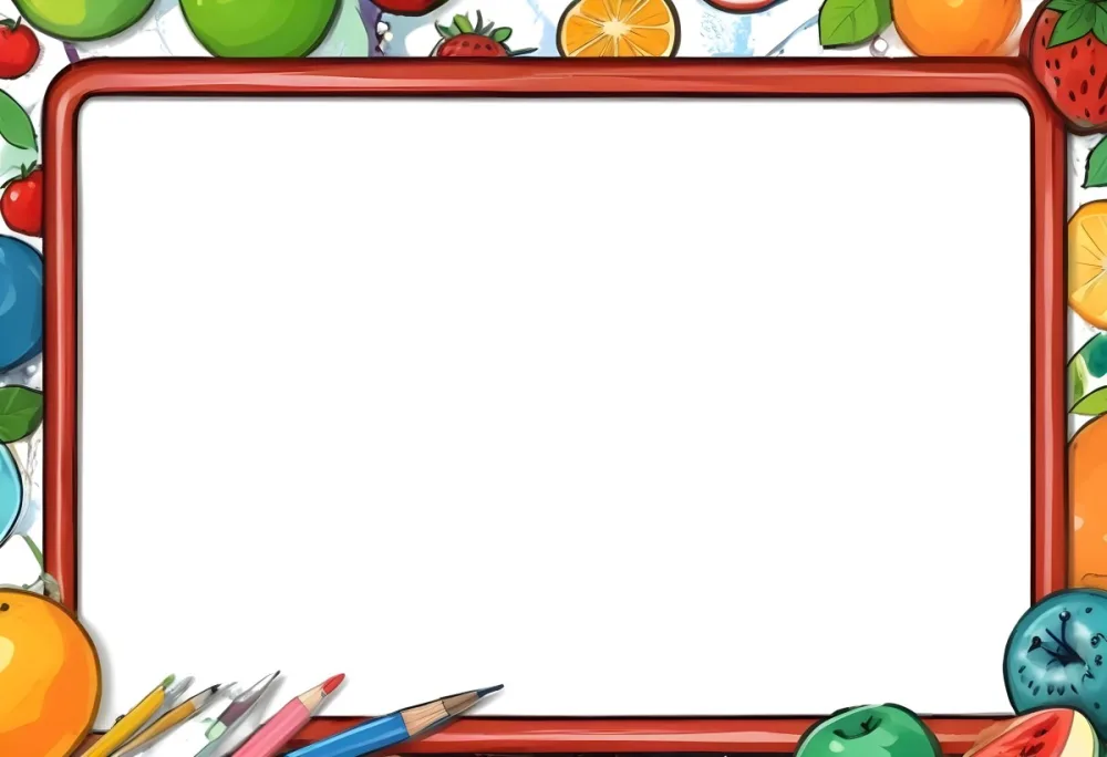 Digital Painting A Frame With Fruits And School Supplies On The Edges Bold And Slim Lines Brush Strokes 24 7550