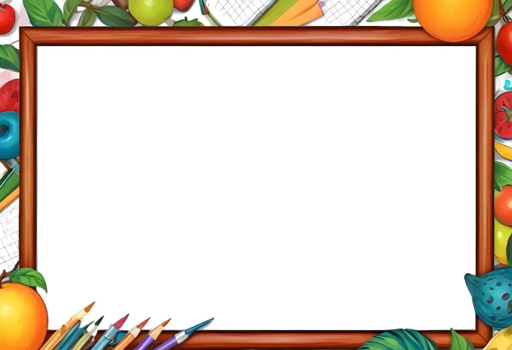 Digital Painting A Frame With Fruits And School Supplies On The Edges Bold And Slim Lines Brush Strokes 25 76f6