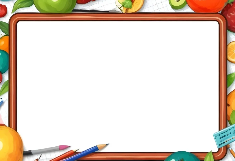 Digital Painting A Frame With Fruits And School Supplies On The Edges Bold And Slim Lines Brush Strokes 27 37bc