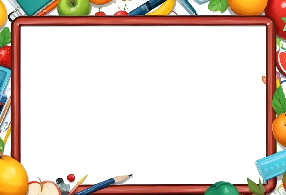 Digital Painting A Frame With Fruits And School Supplies On The Edges Bold And Slim Lines Brush Strokes 28 8d98