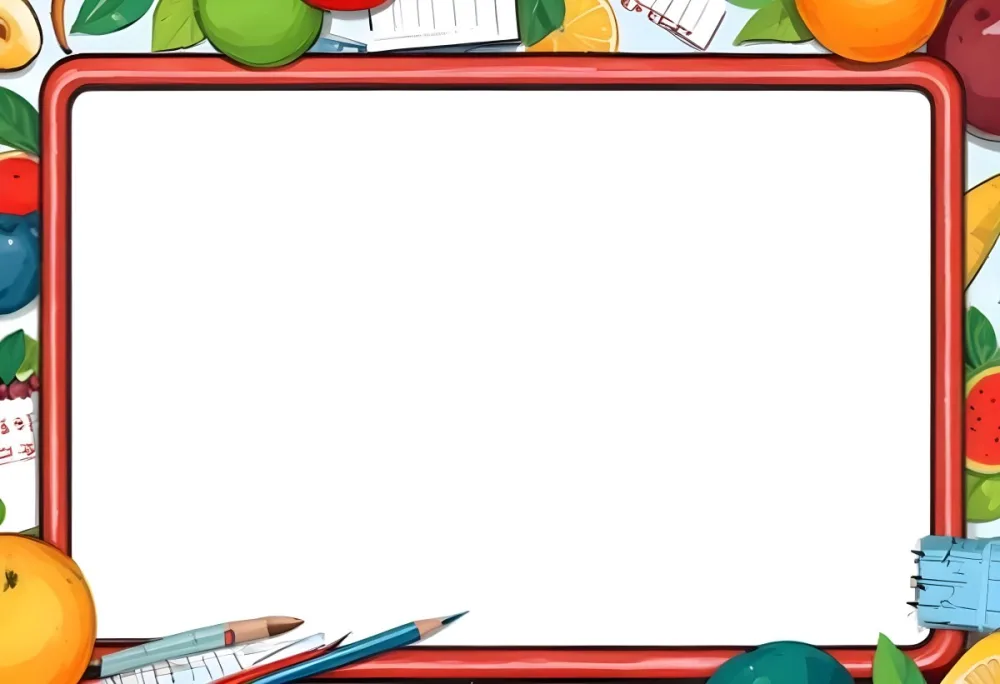 Digital Painting A Frame With Fruits And School Supplies On The Edges Bold And Slim Lines Brush Strokes 31 1c6c