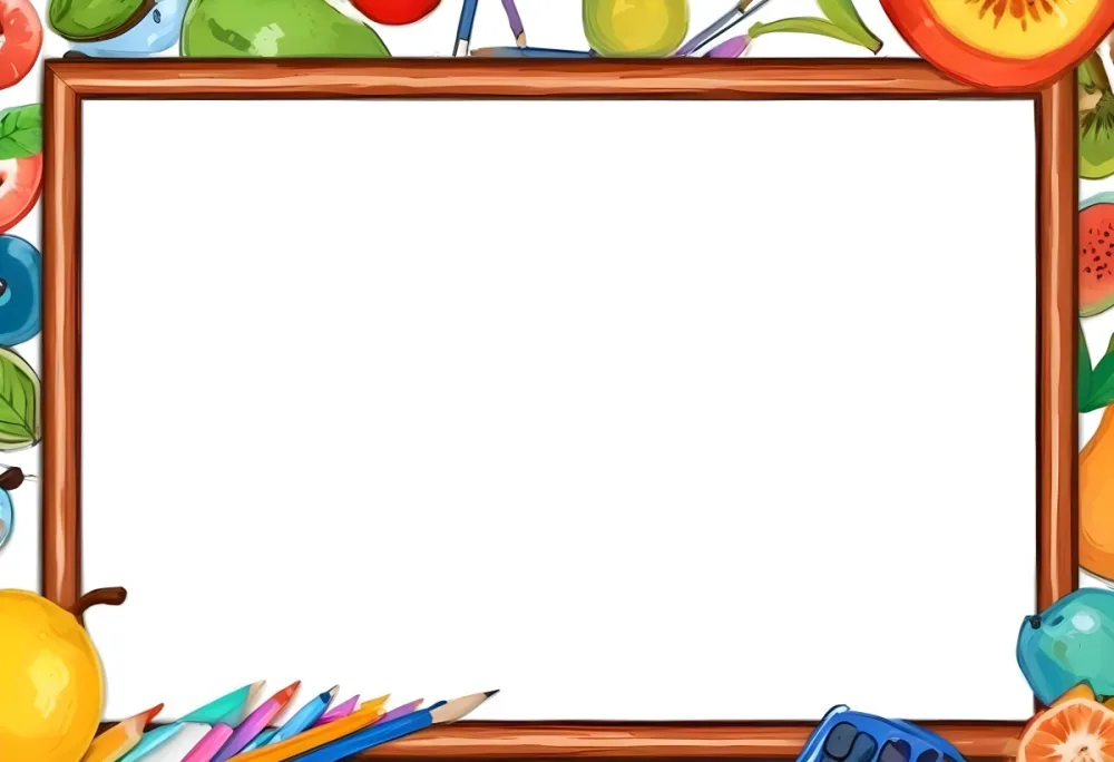 Digital Painting A Frame With Fruits And School Supplies On The Edges Bold And Slim Lines Brush Strokes 32 5b65
