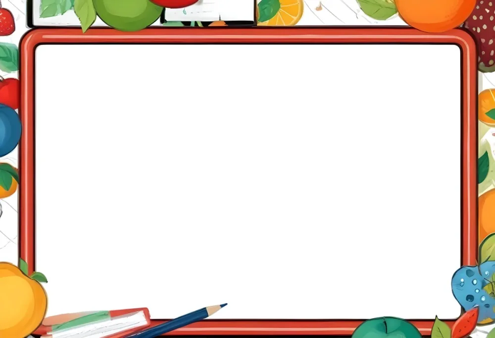 Digital Painting A Frame With Fruits And School Supplies On The Edges Bold And Slim Lines Brush Strokes 4 58fa